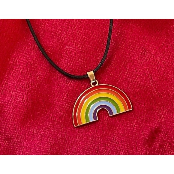 Rainbow necklace on adjustable wax rope (reversible to gold colored metal) - Picture 1 of 12